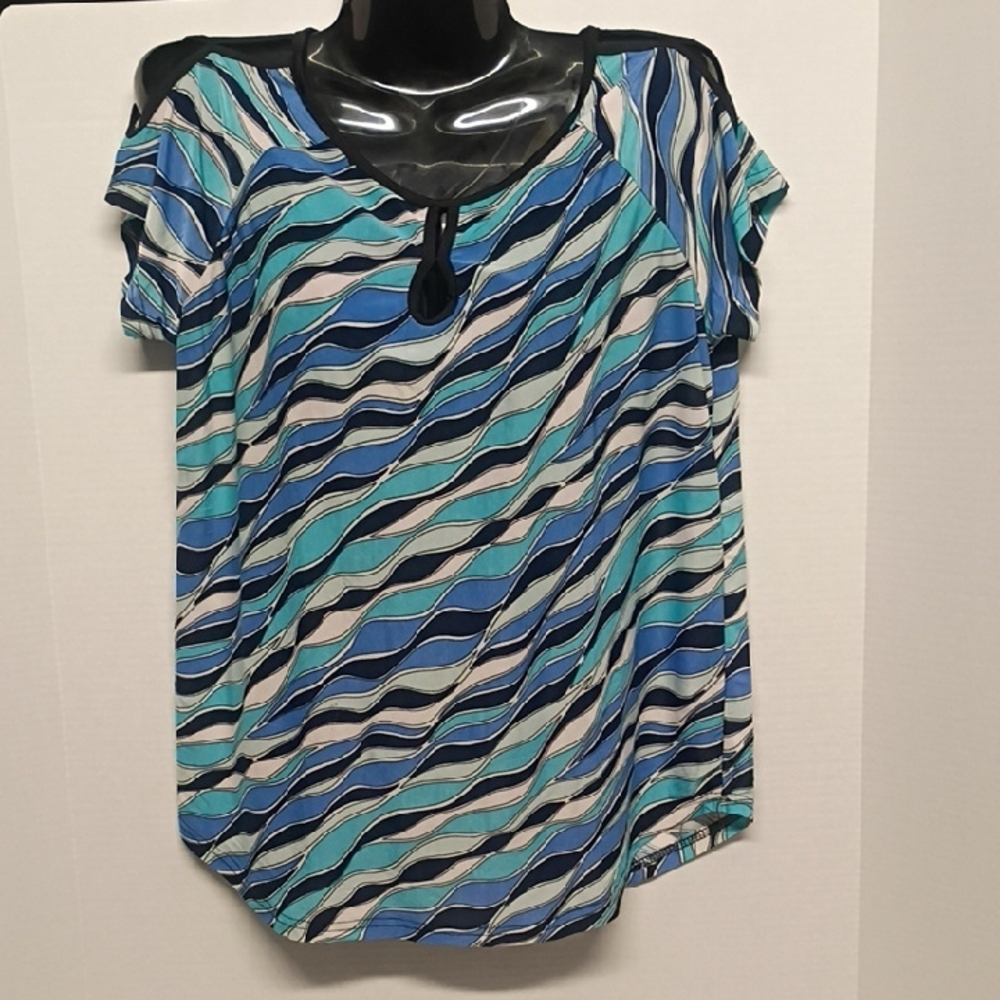 Studio M Blue and Black Wave Pattern Blouse